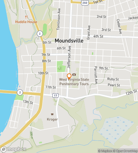 Map of scavenger hunt walking tour for Moundsvilles Marvelous Downtown Treasure Hunt