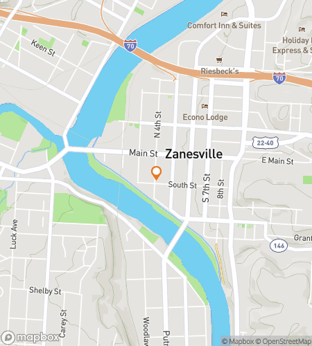 Map of scavenger hunt walking tour for Zany Zanesville Quest