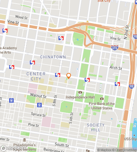 Hartă a turului de mers pe jos cu scavenger hunt pentru Turul Fantomelor Philly Frights