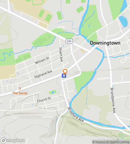 מפה של סיור הליכה לחיפוש אוצרות 'בריזות של ברנדיווין ופניני מבשלות' בדאונינגטאון