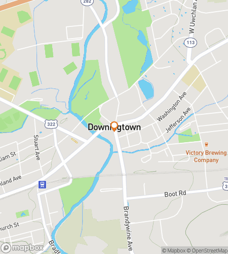 Map of scavenger hunt walking tour for Downingtown Brandywine Breezes & Brewery Finds