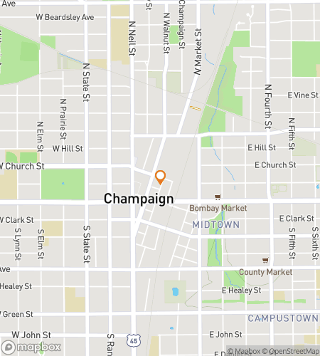 Map of scavenger hunt walking tour for Champaign Urban Explorer Challenge