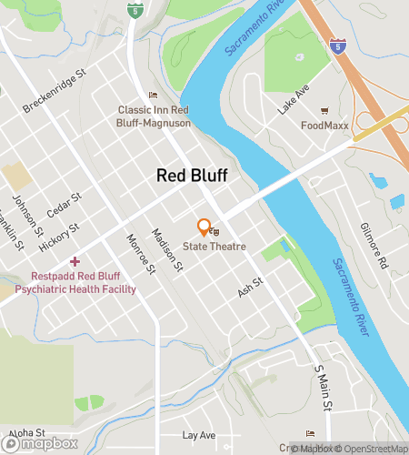Mapa pěší prohlídky s honbou za pokladem pro Red Bluffs Downtown Delight Scavenger Hunt