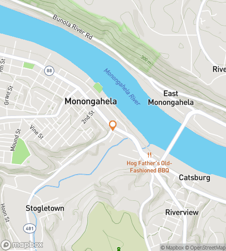 Map of scavenger hunt walking tour for Monongahela Merriment Hunt