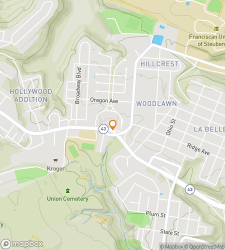 Map of scavenger hunt walking tour for Steubenville Ohio River Views & Hidden Alley Gems