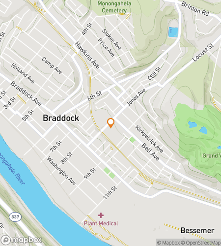 Kartta Braddockin Kadonneen Aarteen Metsästyksen kävelykierrokselle