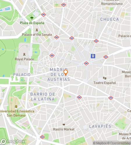 Mapa pěší prohlídky šipkované pro Madrid Quixotic Audio Tour Adventure