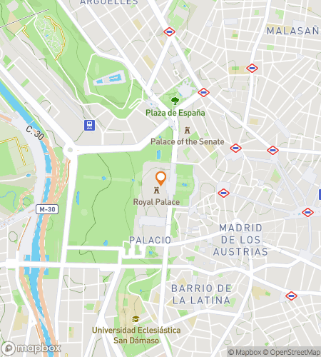 Mapa del recorrido a pie de búsqueda del tesoro para The Royal Riddle Run en el Centro de Madrid