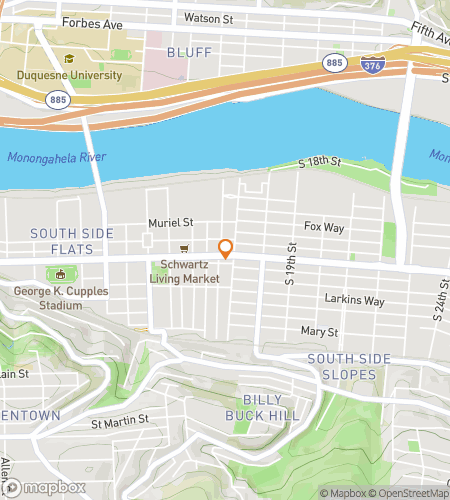 Map of scavenger hunt walking tour for Southside Flats Steel City Scavenger