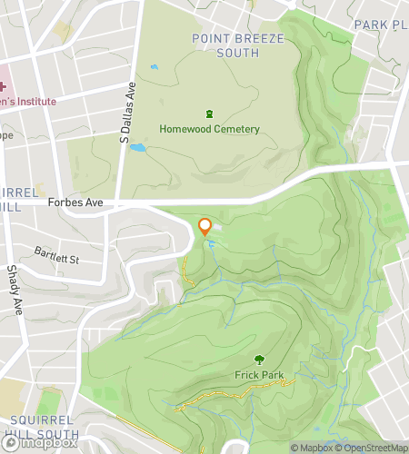 Hartă a turului de vânătoare de comori pentru „Trails & Tales of Frick Park”