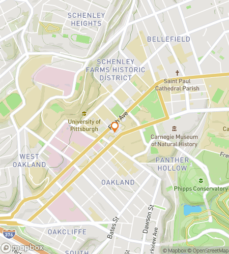 Kartta kampuskävelykierroksen kaupunkiseikkailusta University of Pittsburghiin