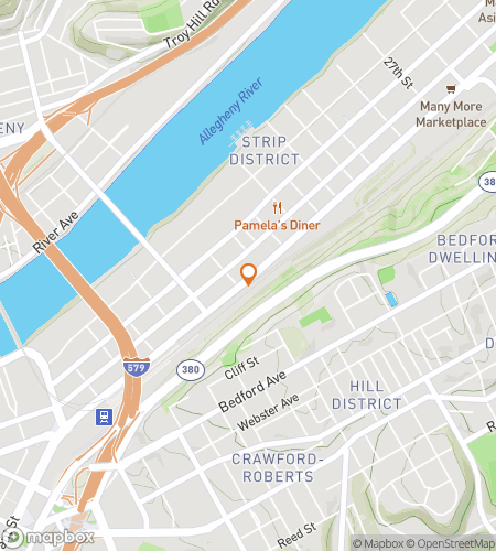 Aarteenmetsästyksen kävelykierroksen kartta: "Secrets of Pittsburghs Strip District"