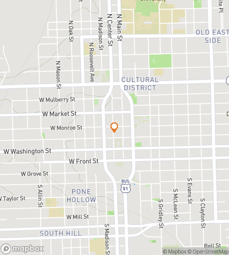 Map of scavenger hunt walking tour for Bloomington‘s Boppin‘ Treasure Hunt