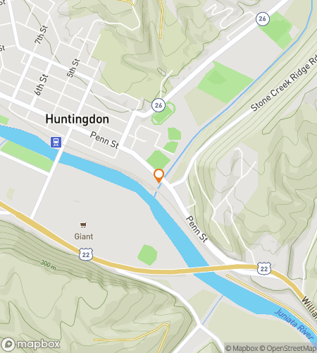 Map of scavenger hunt walking tour for Huntingdon Hootenanny Hunt