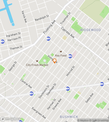 Mapa pěší prohlídky s hledáním pokladů pro Bushwick's Bustling Bounty Hunt