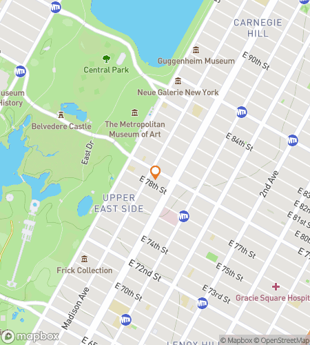 Map of scavenger hunt walking tour for Upper East Side Treasure Trek
