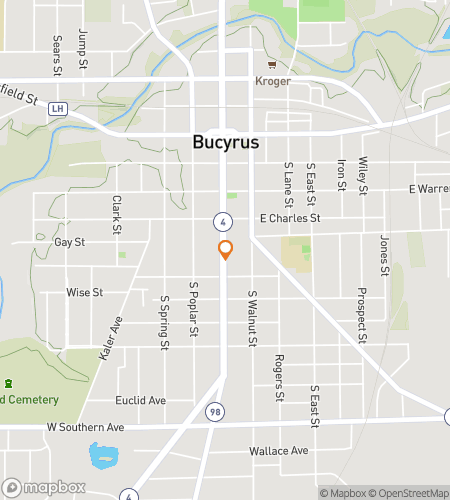 Map of scavenger hunt walking tour for Bucyrus Booty Bonanza