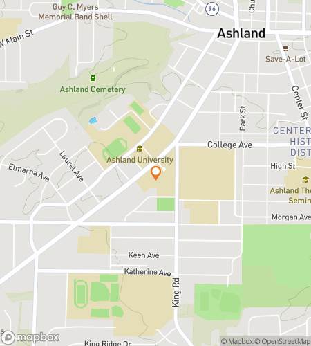 Map of scavenger hunt walking tour for Ashland University Hunt