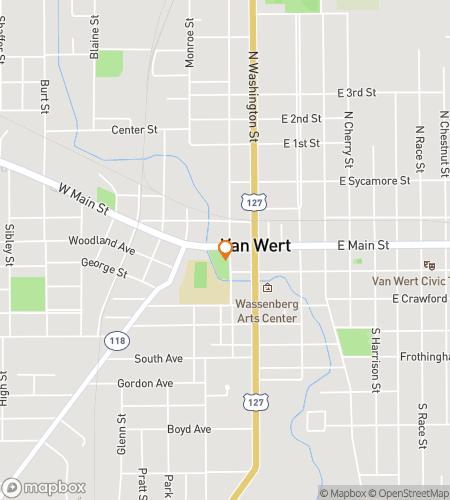 Map of scavenger hunt walking tour for The Van Wertventure Hunt