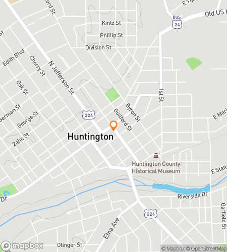 Map of scavenger hunt walking tour for Huntington‘s Hidden Hoosier Hunt