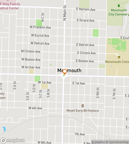 Hartă tur de vânătoare de comori pe jos pentru Vânătoarea de Comori Madness din Centrul Orașului Monmouth