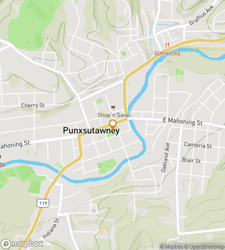 Map of scavenger hunt walking tour for Phils Precious Home in Punxsutawney