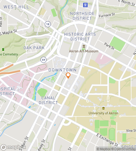 Kart over scavenger hunt-vandretur for Burn Rubber Round Akron