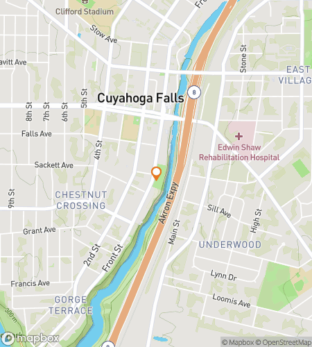 Map of scavenger hunt walking tour for Cuyahoga Falls Grand Escapade