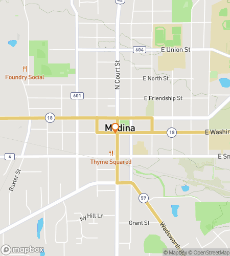 Map of scavenger hunt walking tour for Medina Mayhem Mystery Hunt