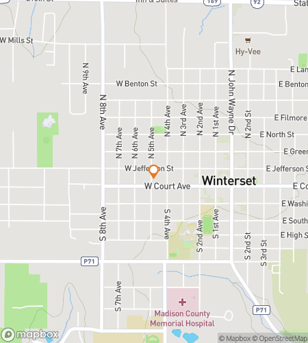 Kaart van de scavenger hunt wandeltocht voor Winterset Whimsical Wander