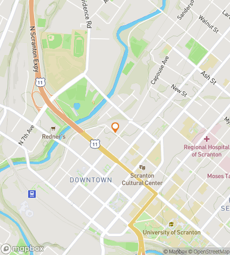 Map of scavenger hunt walking tour for The Office Quest: Scranton Edition