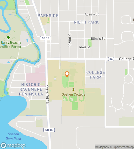 Map of scavenger hunt walking tour for Leaf It to Us: The Goshen College Clue Hunt