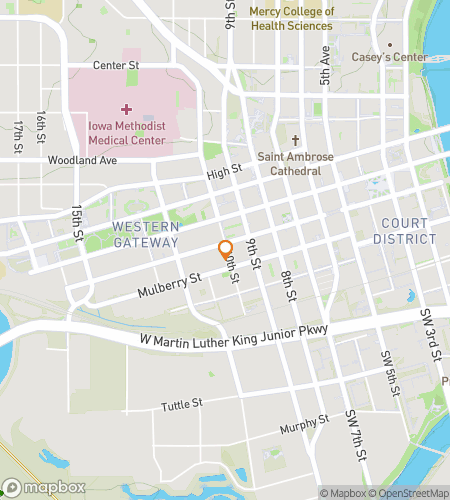 Map of scavenger hunt walking tour for Adventures in Downtown Des Moines