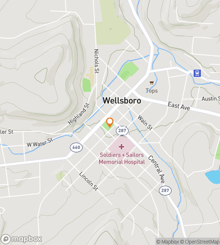 Map of scavenger hunt walking tour for Wellsboro Whimsical Wander