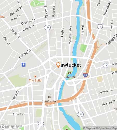 Map of scavenger hunt walking tour for Pawtuckets Downtown Treasure Trek