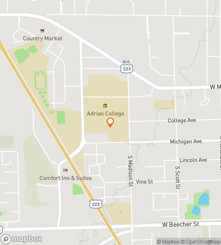 Map of scavenger hunt walking tour for Barkin’ Up the Right Clue: The Adrian College Hunt