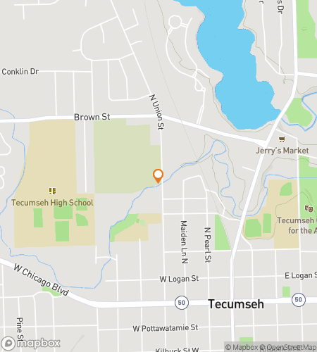 Hartă a turului pietonal de vânătoare de comori pentru Tecumseh‘s Terrific Treasure Trek