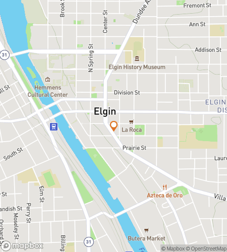 Map of scavenger hunt walking tour for Elgin Enigma Expedition