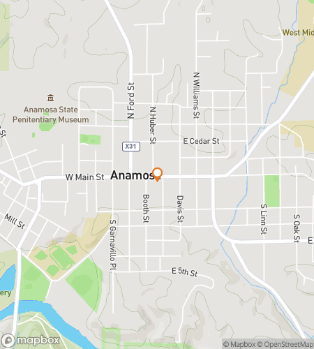 Mapa pěší prohlídky s honbou za pokladem pro Anamosa Alley Adventure