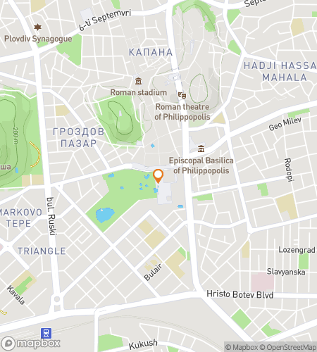 Map of scavenger hunt walking tour for Roads of Rome, Heart of Plovdiv