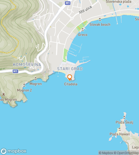 Map of scavenger hunt walking tour for Budva Citadel & Shoreline Hunt