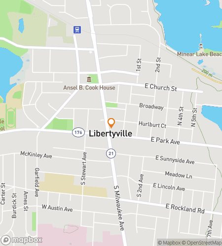 Map of scavenger hunt walking tour for Liberty, Whee! The Downtown Libertyville Hunt