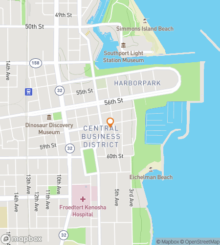 Map of scavenger hunt walking tour for Kenosha Bar Crawl