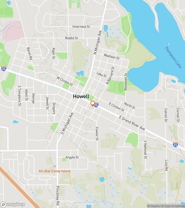 Karta över vandringsrundtur för skattjakt "Downtown Howell Hunt for Howlers"