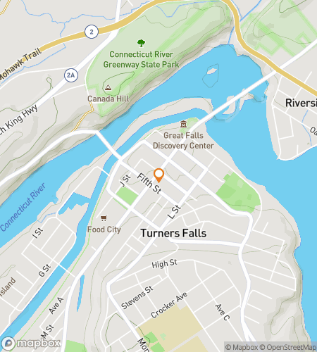 Map of scavenger hunt walking tour for Turners Falls Treasure Trek