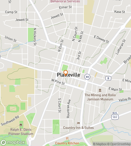 Hartă pentru turul pietonal de vânătoare de comori pentru "Punderful Pursuit" din Platteville