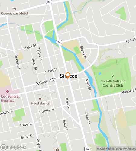 Map of scavenger hunt walking tour for Simcoe Scavenger Hunt