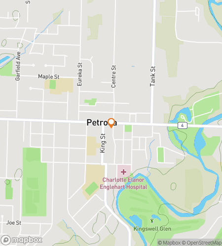 Map of scavenger hunt walking tour for Oil Be Seeing You in Petrolia!