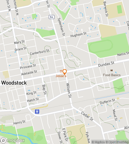 Map of scavenger hunt walking tour for Woodstock Park Paths & Patio-Perfect Stops