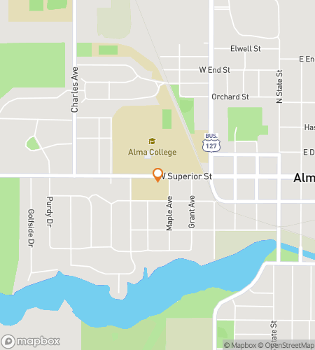 Map of scavenger hunt walking tour for Tartan Trail: The Alma College Clue Quest